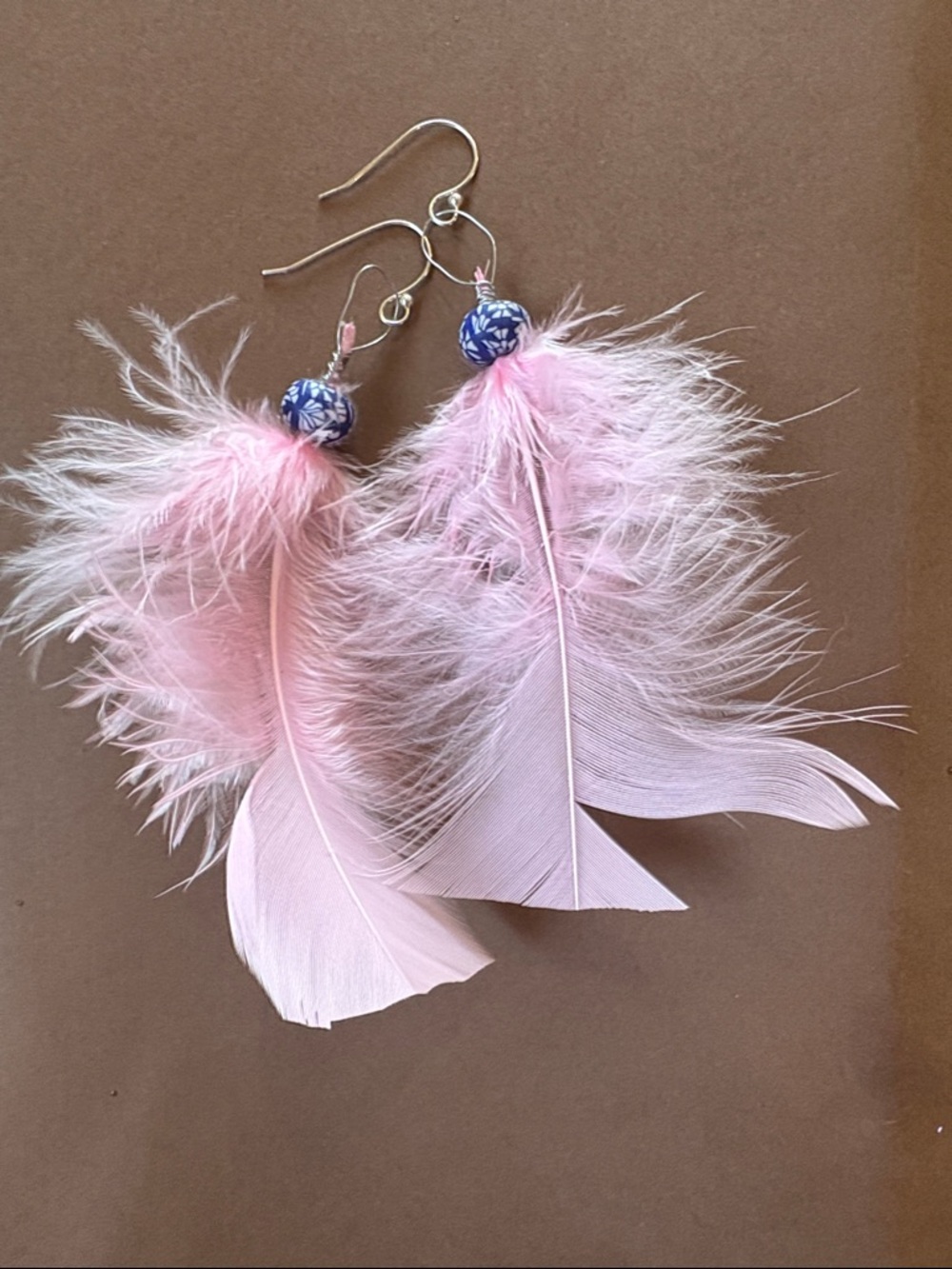 Pink eclectic  hippy boho elegant casual or dressy Feather Drop Earrings - Picture 3 of 5